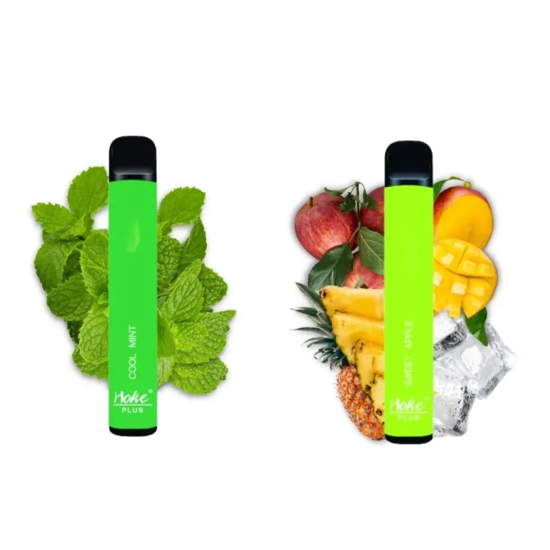 Une e-cigarette verte hoke plus 800 puff aux fruits et à la menthe, disponible à l'achat en suisse.