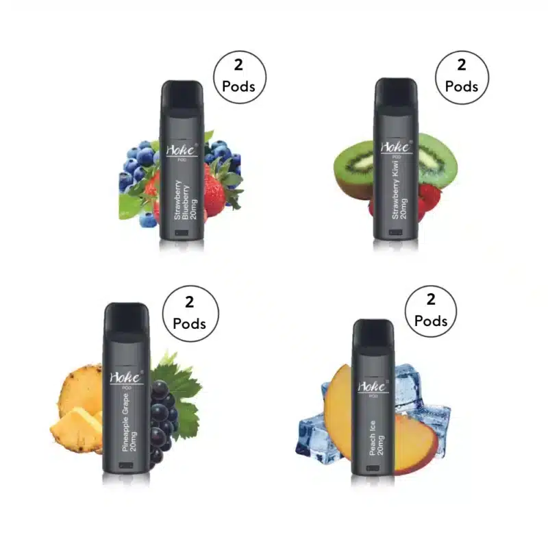 Quatre saveurs différentes de hoke pods (2 pods) 800 puff 2% de nicotine avec des fruits et de la glace, à base d'huile de cbd pour des bienfaits pour la santé.