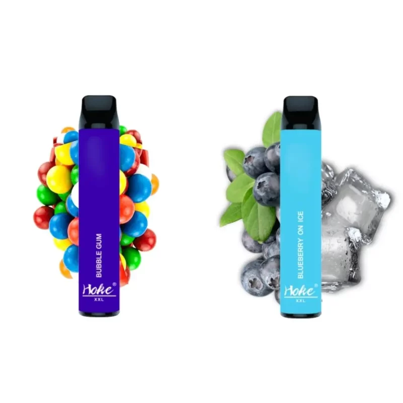Une e-cigarette hoke xxl 1600 puff 0% nicotine bleue et bleue à côté d'une e-cigarette hoke xxl 1600 puff 0% nicotine bleue et bleue à côté